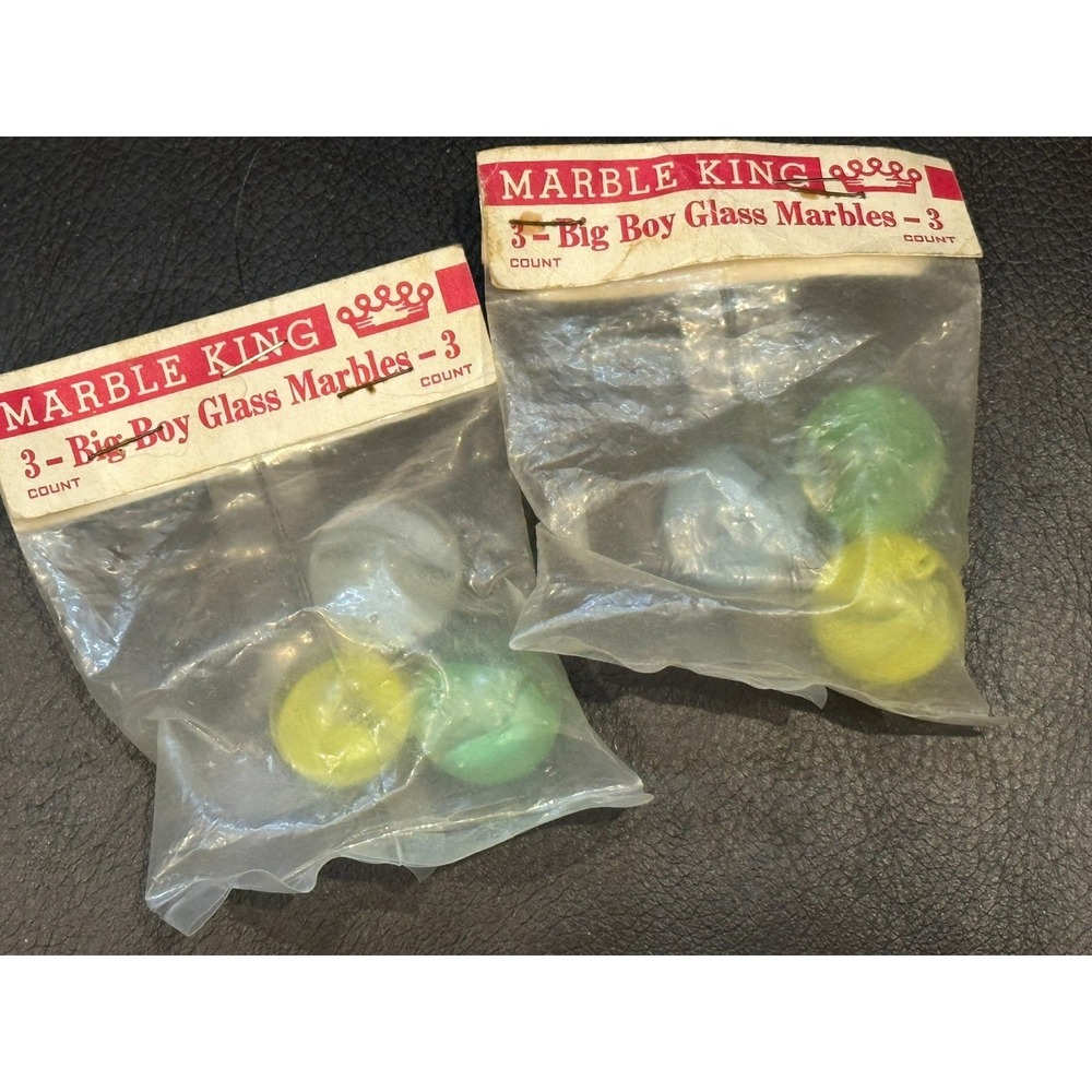 Marble King Big Boy Glass Marbles 2 Packs 6 Count Made in Paden City USA Vintage